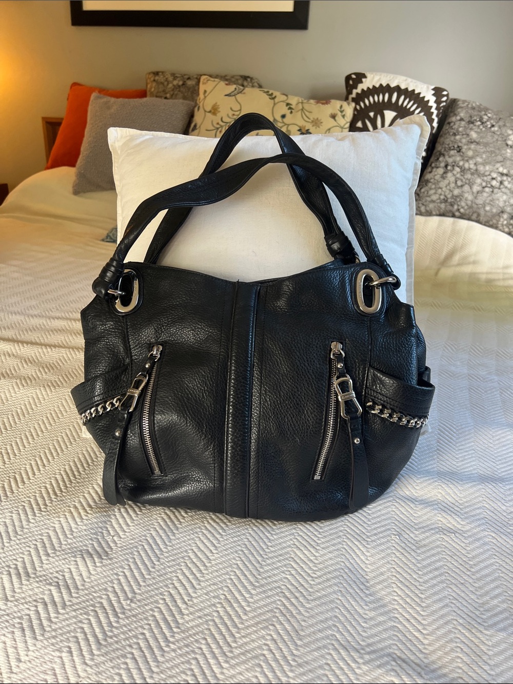 B. Makowsky black pebbled leather hobo shoulder bag